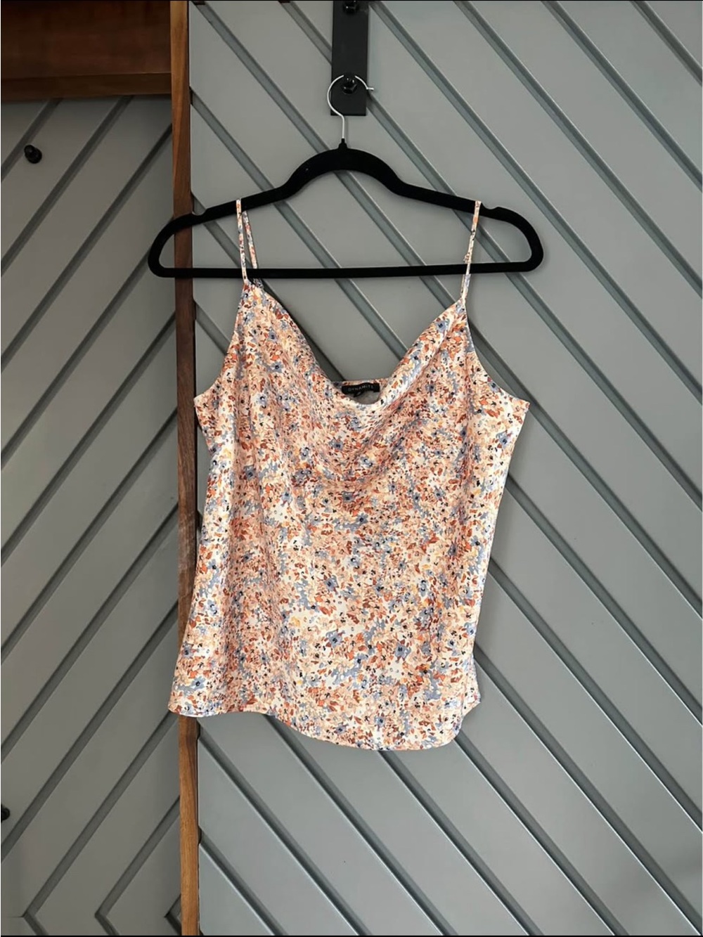 Floral Satin Cowl Neck Camisole - Peach Multi